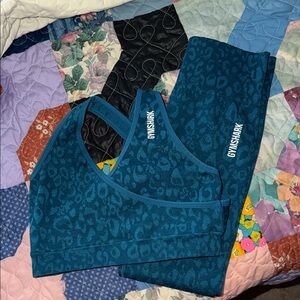 Gymshark Teal Leopard Jacquard Sports Bra & Leggings